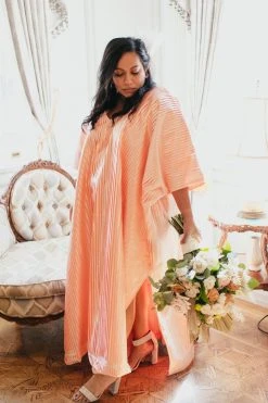 Fringe Co Light Pink Satin Accordion Long Caftan Shop Spring Sparkles