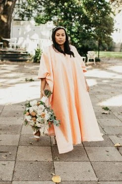 Fringe Co Light Pink Satin Accordion Long Caftan Shop Spring Sparkles