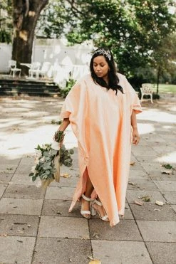 Fringe Co Light Pink Satin Accordion Long Caftan Shop Spring Sparkles