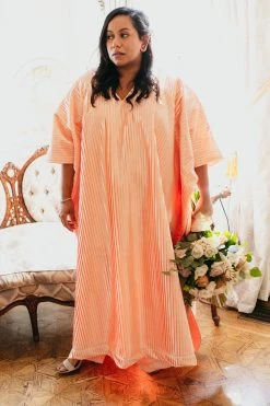 Fringe Co Light Pink Satin Accordion Long Caftan Shop Spring Sparkles