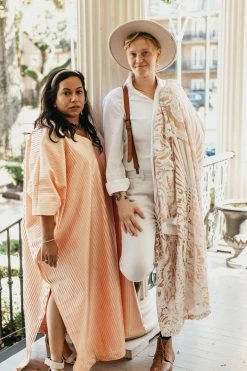 Fringe Co Light Pink Satin Accordion Long Caftan Shop Spring Sparkles