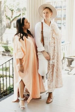 Fringe Co Light Pink Satin Accordion Long Caftan Shop Spring Sparkles