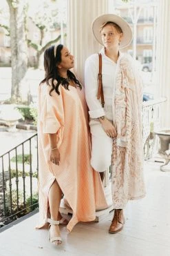 Fringe Co Light Pink Satin Accordion Long Caftan Shop Spring Sparkles