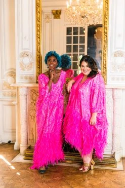 Fringe Co Pink Sequin Embroidered And Feather Short Caftan Caftan Club Collection 11 Fringe Co Pink Sequin Embroidered And Feather Short Caftan Caftan Club Collection