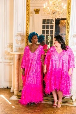 Fringe Co Pink Sequin Embroidered And Feather Long Caftan Caftan Club Collection 10 Fringe Co Pink Sequin Embroidered And Feather Long Caftan Caftan Club Collection