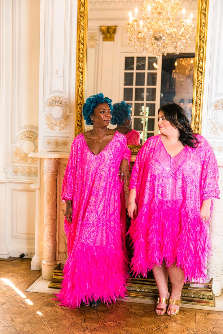 Fringe Co Pink Sequin Embroidered And Feather Short Caftan Caftan Club Collection 3 Fringe Co Pink Sequin Embroidered And Feather Short Caftan Caftan Club Collection