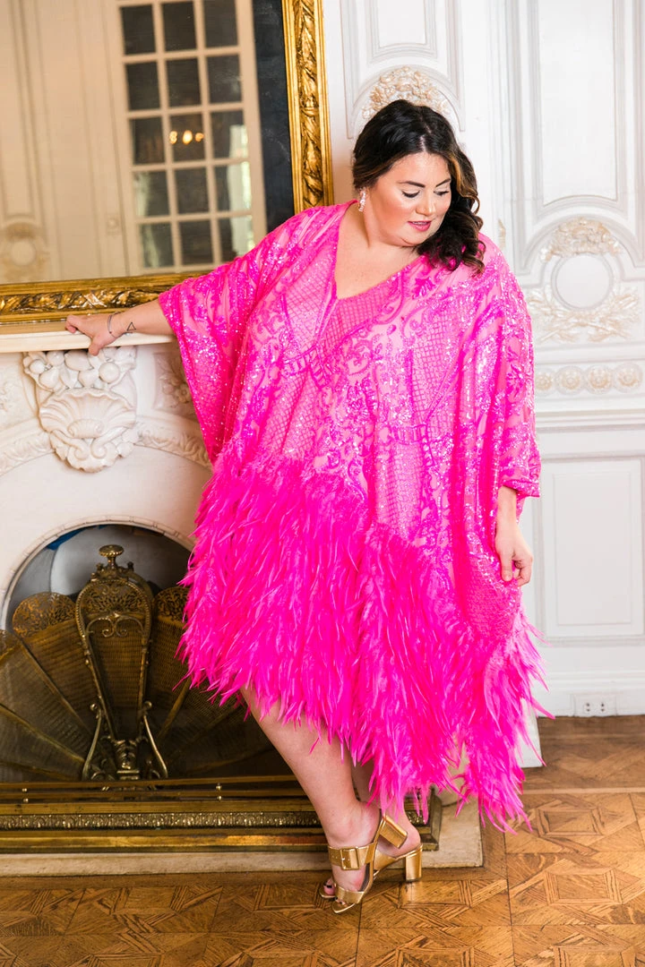 Fringe Co Pink Sequin Embroidered And Feather Short Caftan Caftan Club Collection 2 Fringe Co Pink Sequin Embroidered And Feather Short Caftan Caftan Club Collection