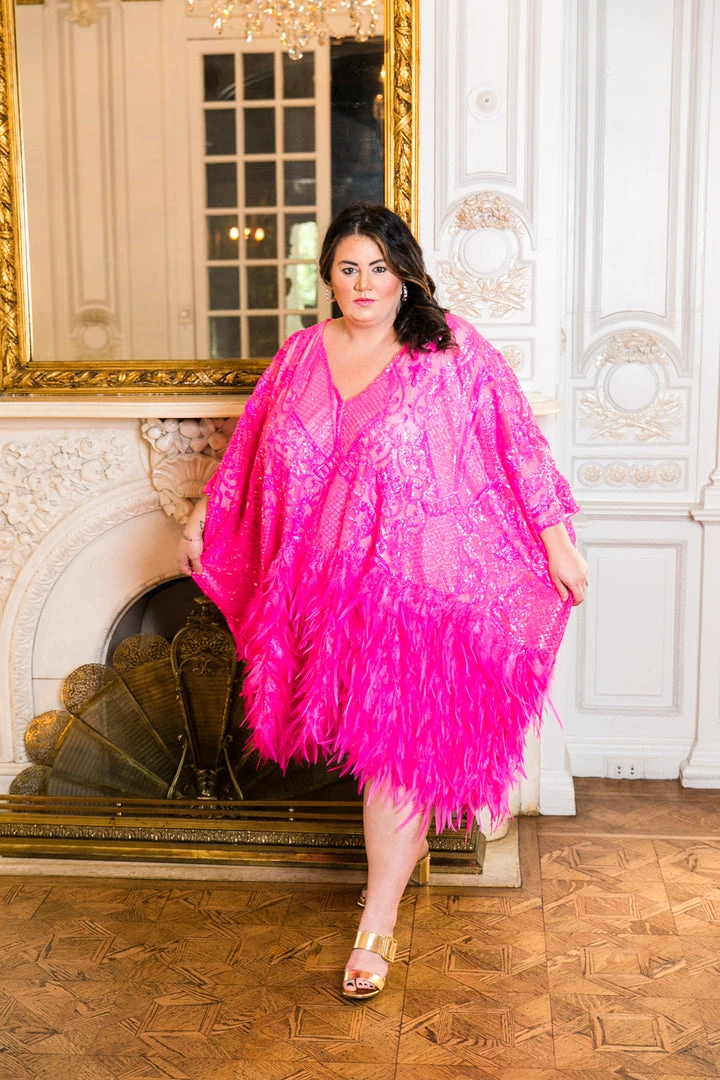 Fringe Co Pink Sequin Embroidered And Feather Short Caftan Caftan Club Collection 4 Fringe Co Pink Sequin Embroidered And Feather Short Caftan Caftan Club Collection