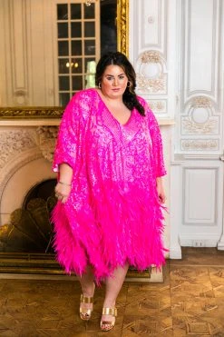 Fringe Co Pink Sequin Embroidered And Feather Short Caftan Caftan Club Collection 10 Fringe Co Pink Sequin Embroidered And Feather Short Caftan Caftan Club Collection