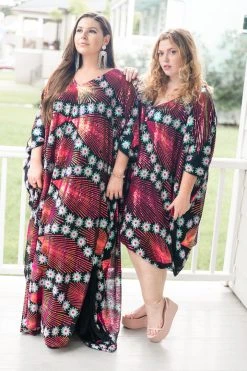 Fringe Co Pink Holographic Floral Embroidered Sequin Long Caftan