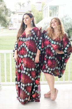 Fringe Co Pink Holographic Floral Embroidered Sequin Long Caftan