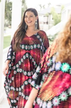 Fringe Co Pink Holographic Floral Embroidered Sequin Long Caftan