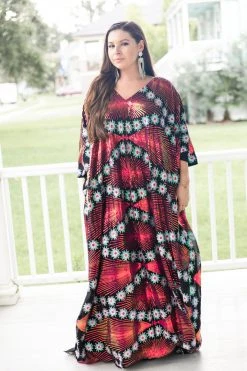 Fringe Co Pink Holographic Floral Embroidered Sequin Long Caftan