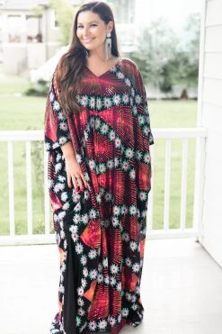 Fringe Co Pink Holographic Floral Embroidered Sequin Long Caftan