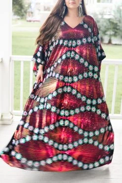 Fringe Co Pink Holographic Floral Embroidered Sequin Long Caftan