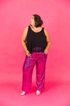 Fringe Co Bright Pink High Waisted Sequin Party Pant 15 Fringe Co Bright Pink High Waisted Sequin Party Pant