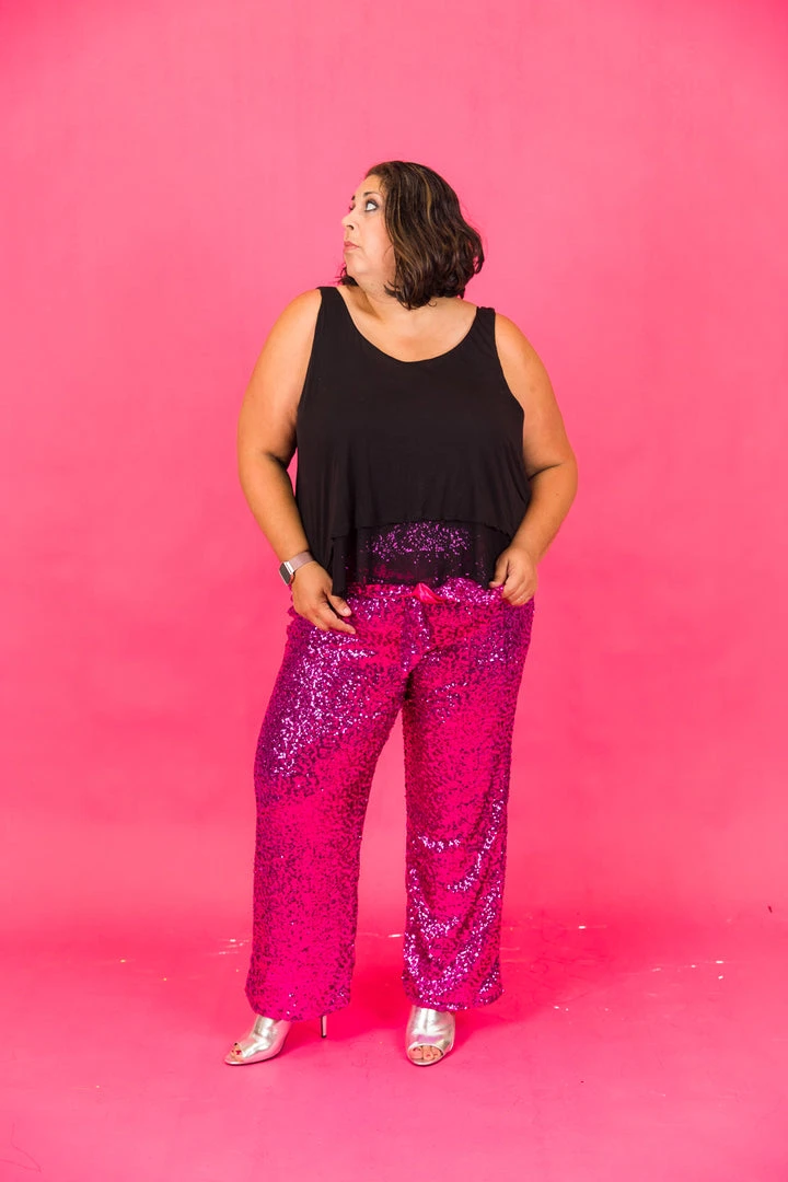 Fringe Co Bright Pink High Waisted Sequin Party Pant 4 Fringe Co Bright Pink High Waisted Sequin Party Pant