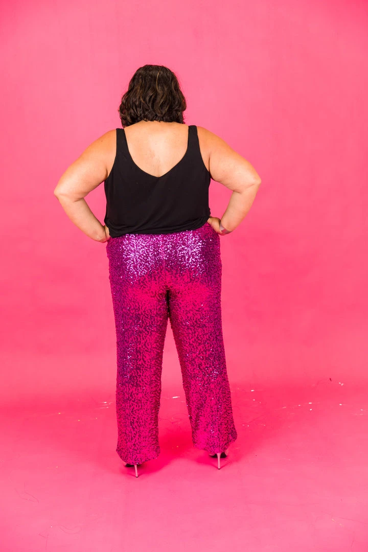 Fringe Co Bright Pink High Waisted Sequin Party Pant 6 Fringe Co Bright Pink High Waisted Sequin Party Pant