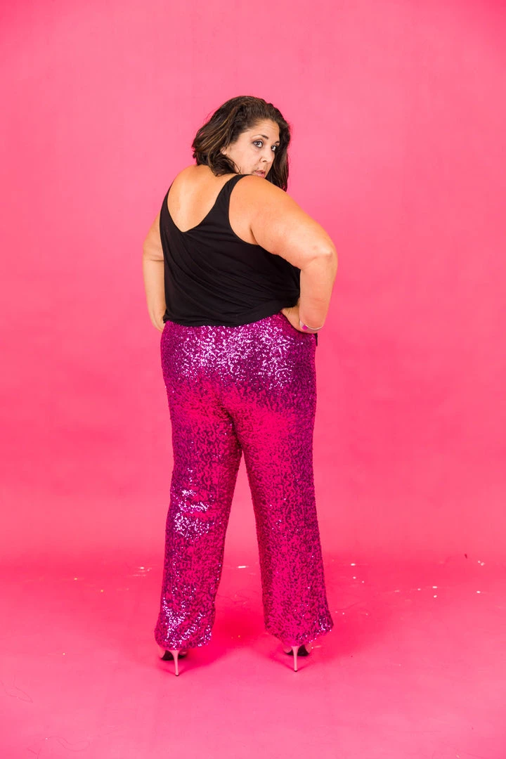 Fringe Co Bright Pink High Waisted Sequin Party Pant 12 Fringe Co Bright Pink High Waisted Sequin Party Pant