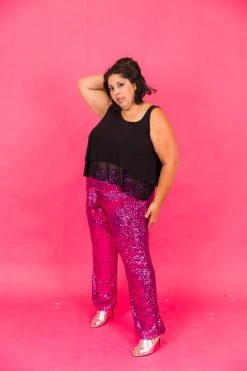 Fringe Co Bright Pink High Waisted Sequin Party Pant
