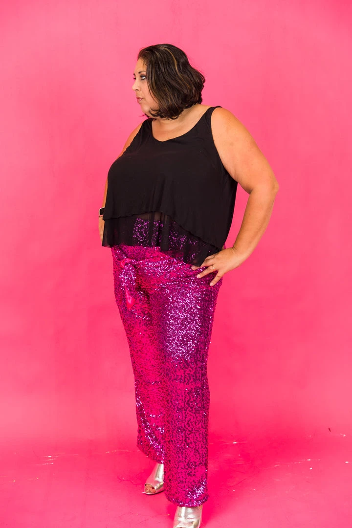 Fringe Co Bright Pink High Waisted Sequin Party Pant 9 Fringe Co Bright Pink High Waisted Sequin Party Pant
