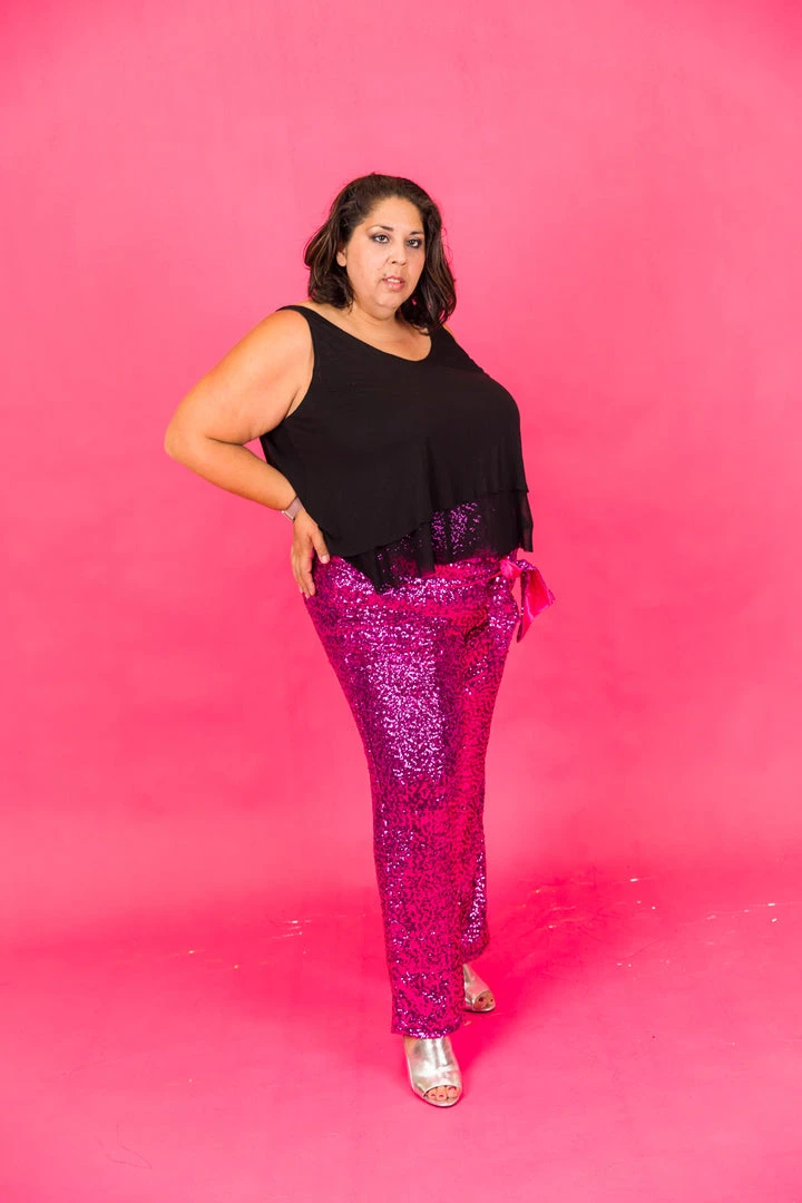 Fringe Co Bright Pink High Waisted Sequin Party Pant 11 Fringe Co Bright Pink High Waisted Sequin Party Pant