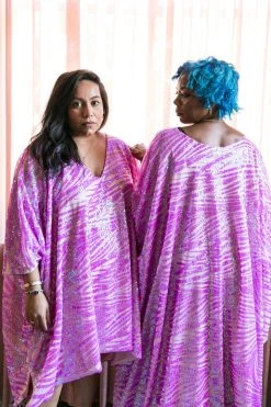 Fringe Co Pink Striped Sequin Embroidered Short Caftan