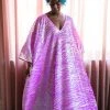 Fringe Co Pink Striped Sequin Embroidered Long Caftan
