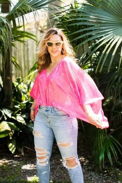 Fringe Co Bright Pink Sequin Tunic Caftan Club Collection