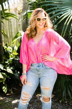 Fringe Co Bright Pink Sequin Tunic Caftan Club Collection