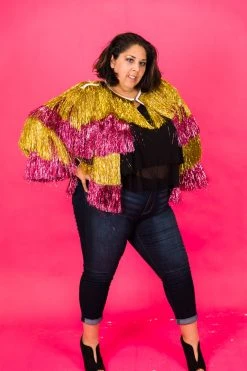 Fringe Co Totally Tinsel Collection Pink And Gold Totally Tinsel Jacket