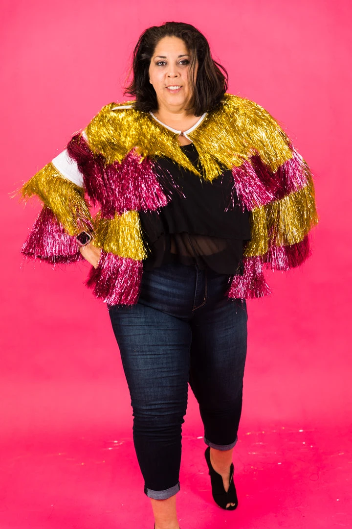 Fringe Co Totally Tinsel Collection Pink And Gold Totally Tinsel Jacket 10 Fringe Co Totally Tinsel Collection Pink And Gold Totally Tinsel Jacket
