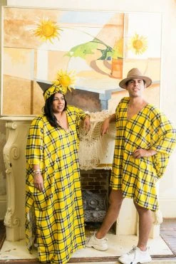 Fringe Co Caftan Club Collection Yellow Plaid Long Caftan