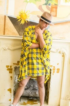 Fringe Co Caftan Club Collection Yellow Plaid Short Caftan