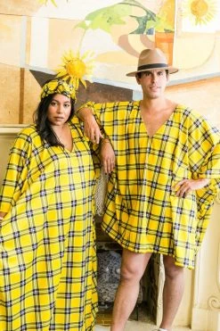 Fringe Co Caftan Club Collection Yellow Plaid Short Caftan