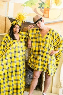 Fringe Co Caftan Club Collection Yellow Plaid Short Caftan