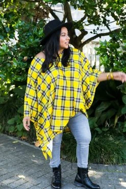 Fringe Co Caftan Club Collection Yellow Plaid Short Caftan