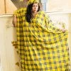 Fringe Co Caftan Club Collection Yellow Plaid Long Caftan