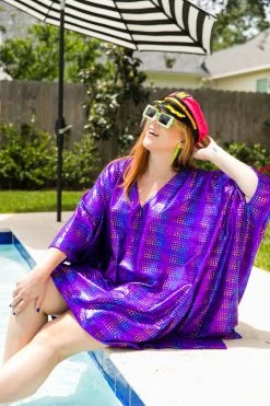 Fringe Co Caftan Club Collection Purple Rainbow Dot Short Caftan