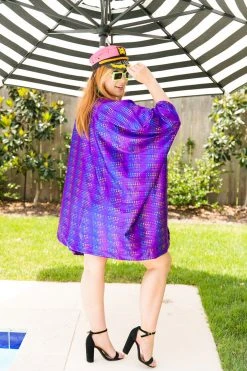 Fringe Co Caftan Club Collection Purple Rainbow Dot Short Caftan