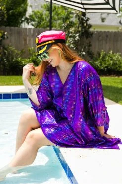 Fringe Co Caftan Club Collection Purple Rainbow Dot Short Caftan
