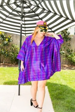 Fringe Co Caftan Club Collection Purple Rainbow Dot Short Caftan