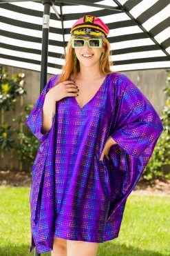 Fringe Co Caftan Club Collection Purple Rainbow Dot Short Caftan