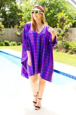 Fringe Co Caftan Club Collection Purple Rainbow Dot Short Caftan