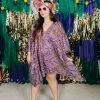 Fringe Co Caftan Club Collection Purple Holographic Embroidered Short Caftan