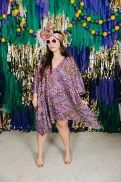 Fringe Co Caftan Club Collection Purple Holographic Embroidered Short Caftan