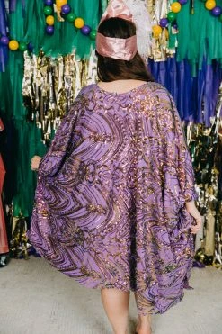 Fringe Co Caftan Club Collection Purple Holographic Embroidered Short Caftan