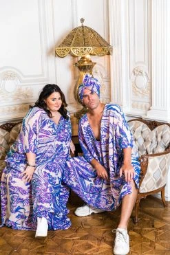 Fringe Co Purple Holographic Embroidered Sequin Long Caftan