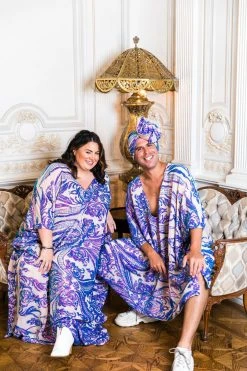 Fringe Co Caftan Club Collection Purple Holographic Embroidered Sequin Short Caftan