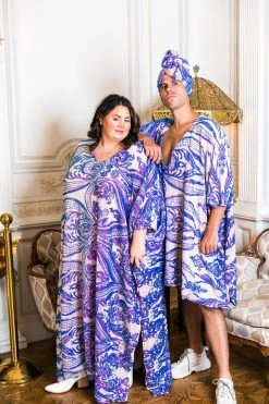 Fringe Co Caftan Club Collection Purple Holographic Embroidered Sequin Short Caftan